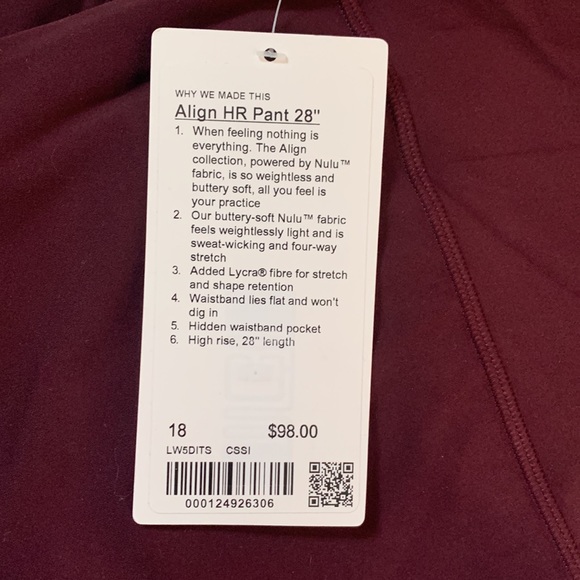 NWT Lululemon Align HR Pant 28” - Picture 6 of 6